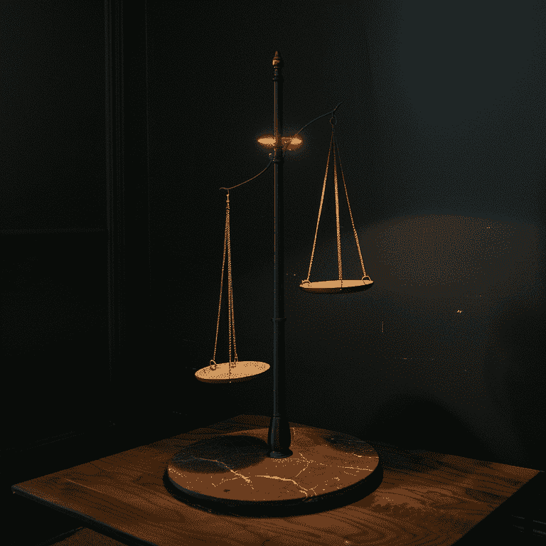 Balanced Scale in Dim Light Symbolizing Debate on Preprosecution Diversion Challenges