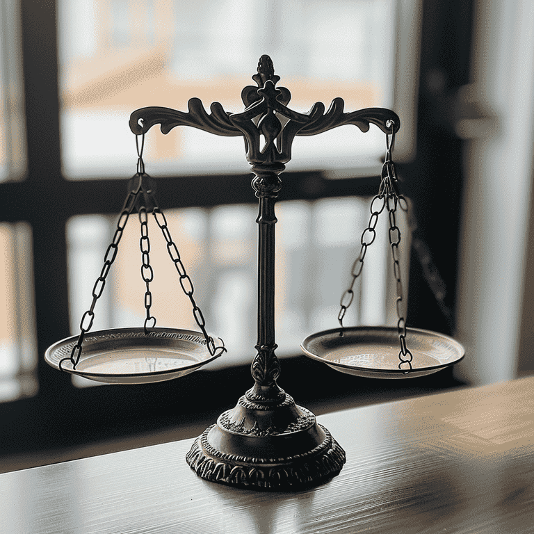 Balance scale in courtroom showing comparative negligence assessment.