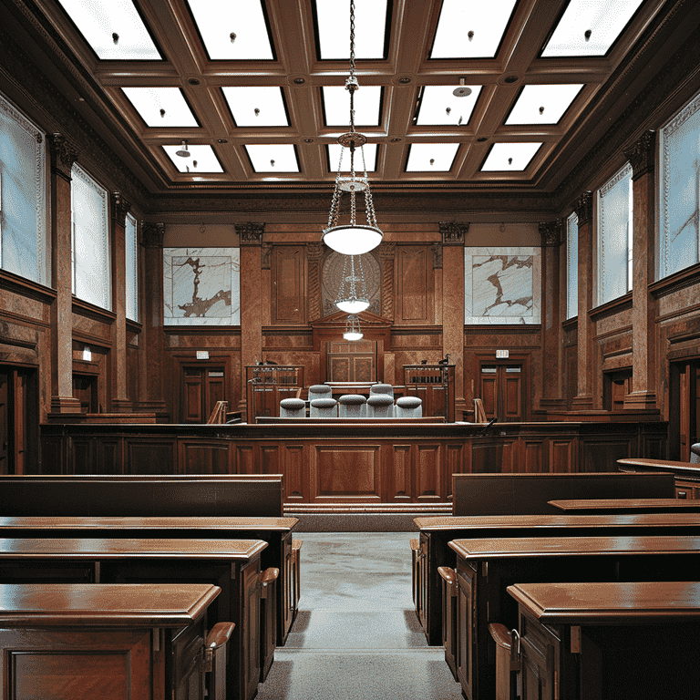 Courtroom interior representing legal processes