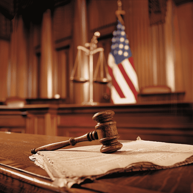 Courtroom Detail with Gavel and Scales of Justice