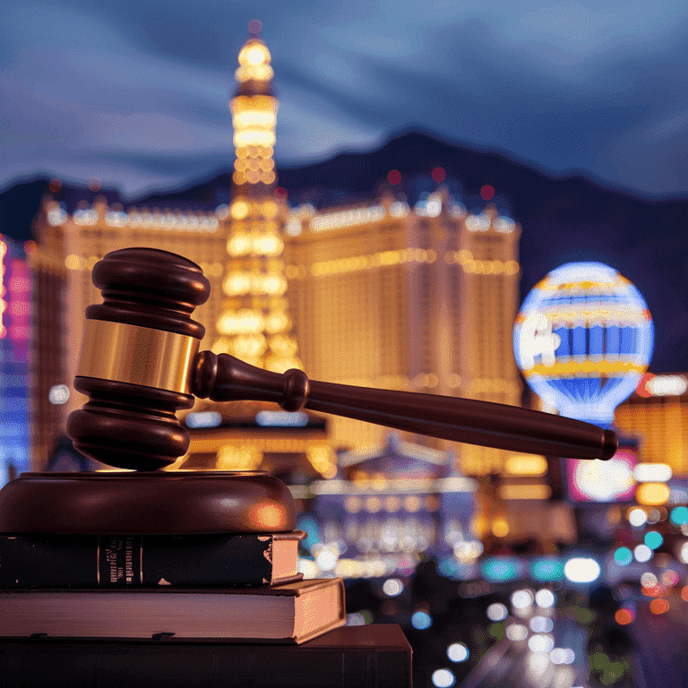 Gavel on Legal Books with Las Vegas Skyline