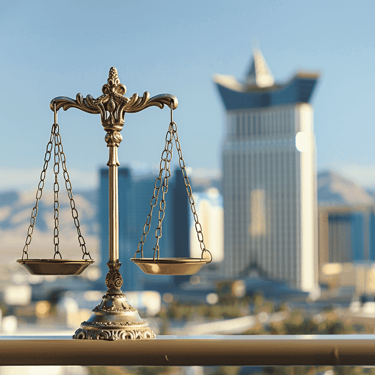 Scale of Justice and Las Vegas Skyline