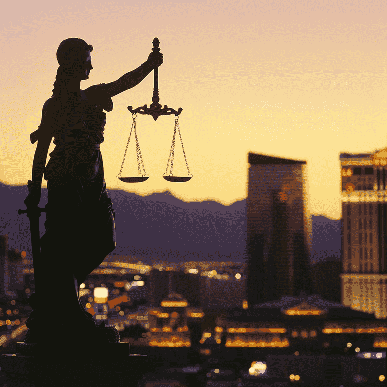Las Vegas Skyline and Lady Justice Symbolizing Legal Aid