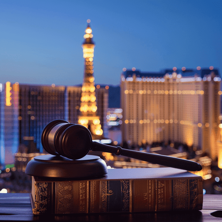 Gavel on Legal Books with Las Vegas Skyline