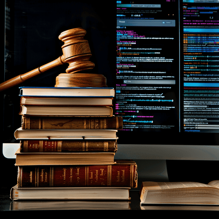 Legal Books, Gavel, and Online Resources on a Desk