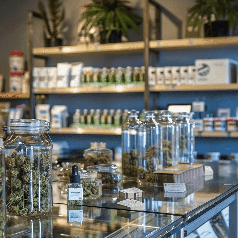 Licensed dispensary display of cannabis products