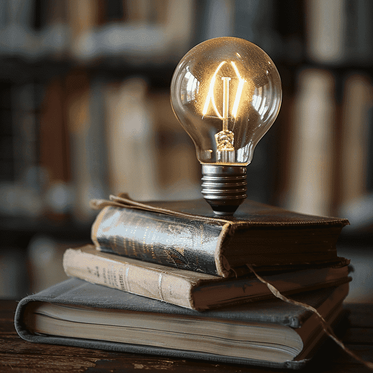 Illuminated Light Bulb Over Books for Clarity and Understanding