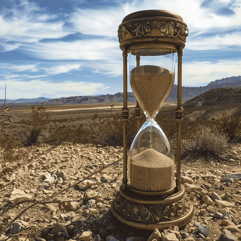 Hourglass in Nevada desert representing statute of limitations.