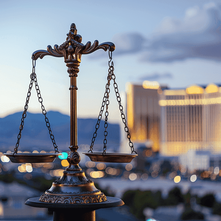 Scale of Justice with Las Vegas Skyline