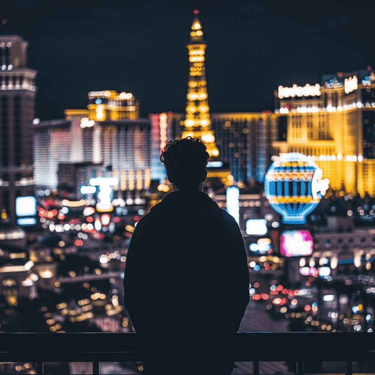 Silhouette Against Blurred Las Vegas Skyline at Night