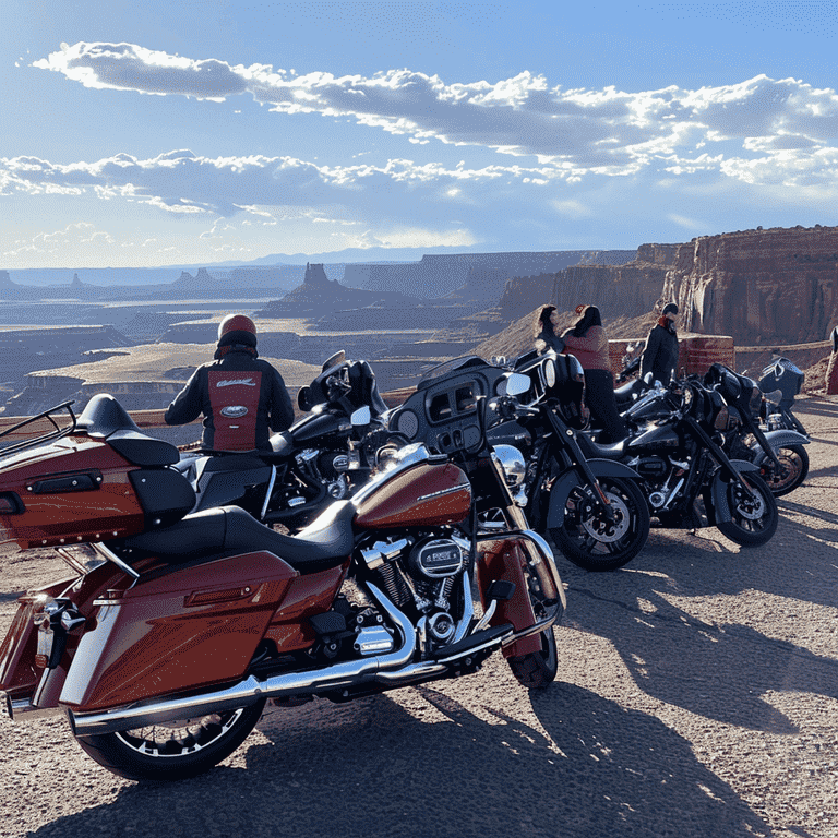 Motorcycles lined up at a scenic viewpoint during an annual ride event.