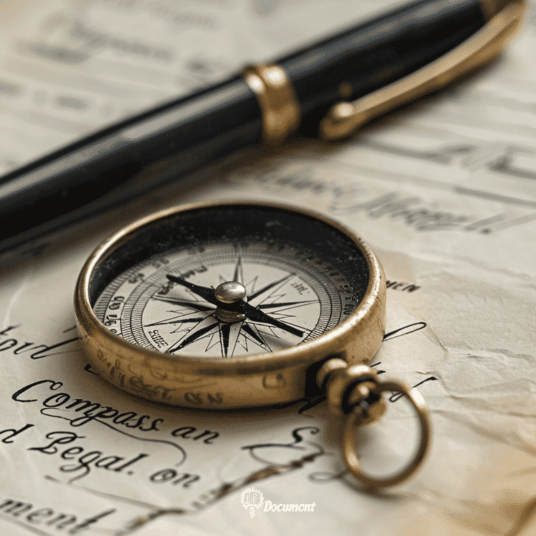 Compass and Pen on Legal Document