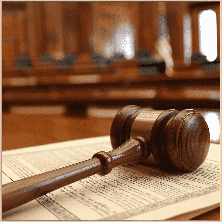 Gavel on Legal Documents in Courtroom