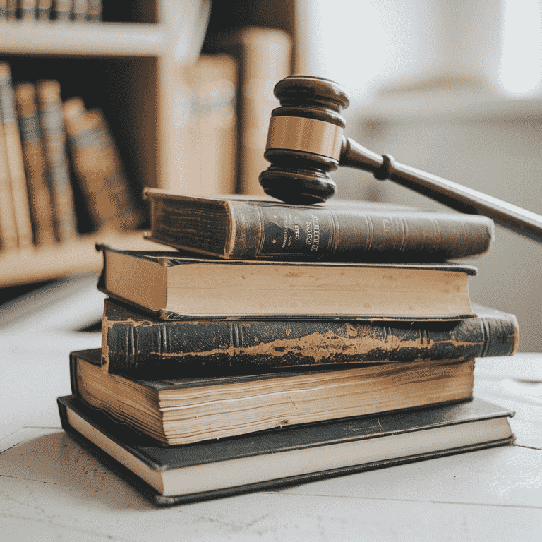 Legal Books and Gavel on Lawyer's Desk