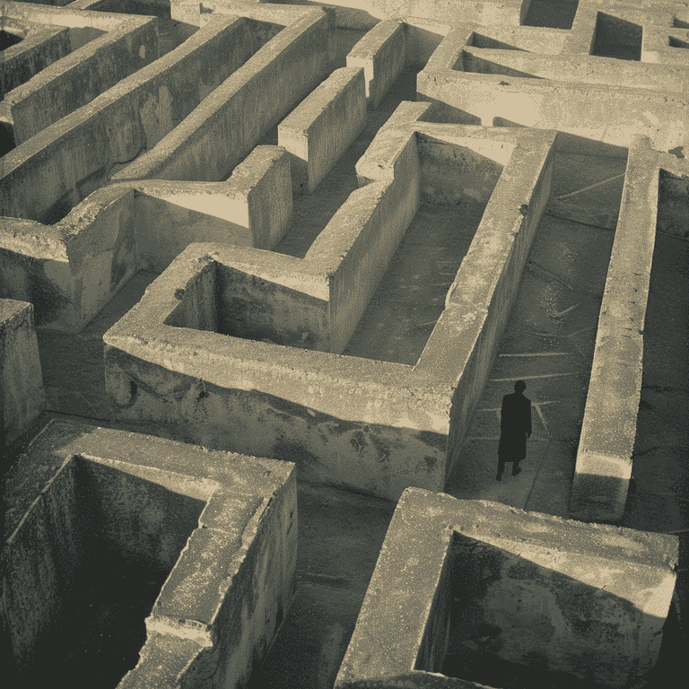 Person trapped inside a maze or labyrinth, representing acts constituting false imprisonment