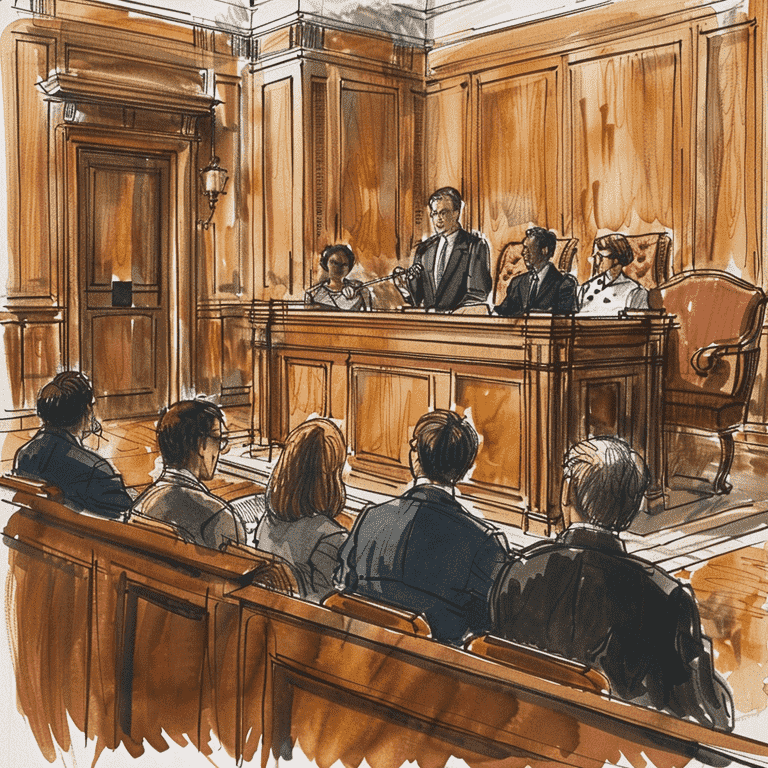 Defense attorney presenting a case in a courtroom during a drug trafficking trial