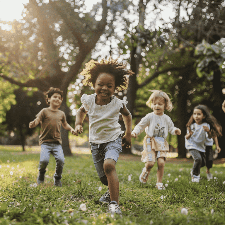 Diverse group of children playing in a park