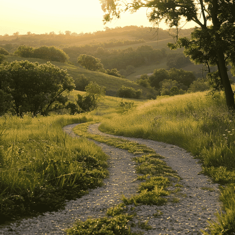 Winding path through a peaceful landscape, representing the divorce mediation process