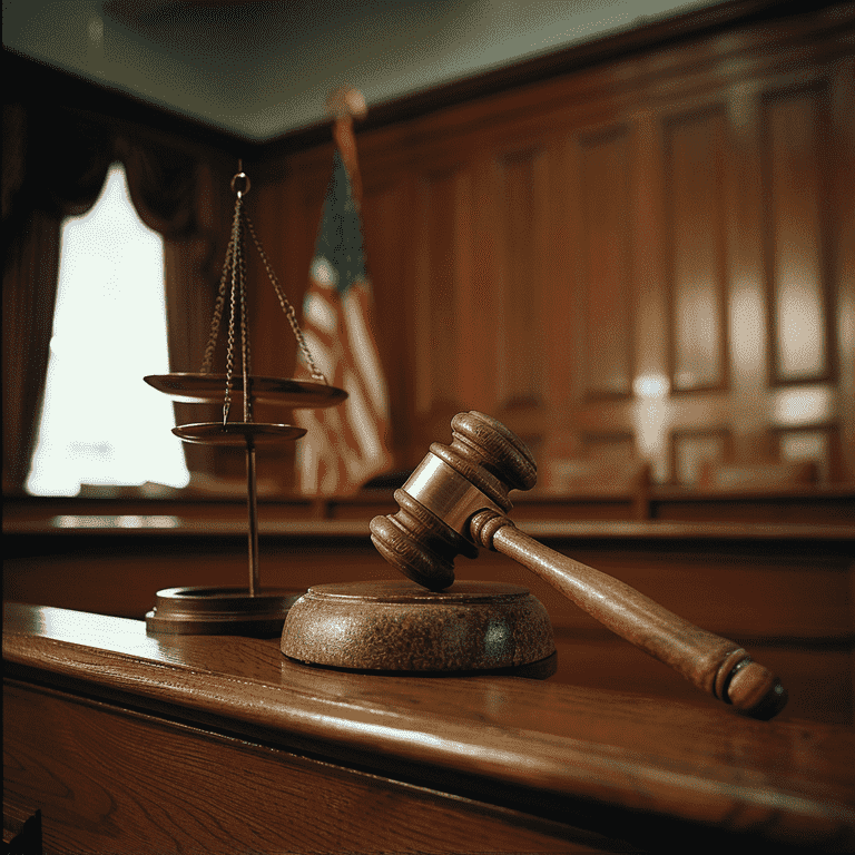 Courtroom or judge's gavel, representing court hearings and legal proceedings