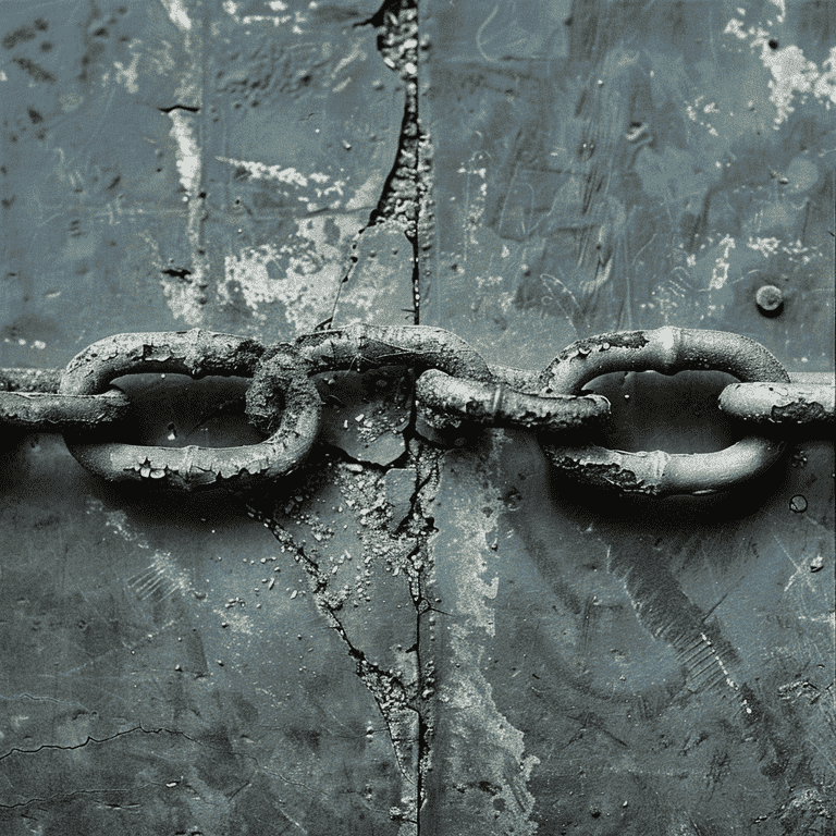 Metal chain link with one broken link, representing the consequences of not adhering to a separation agreement