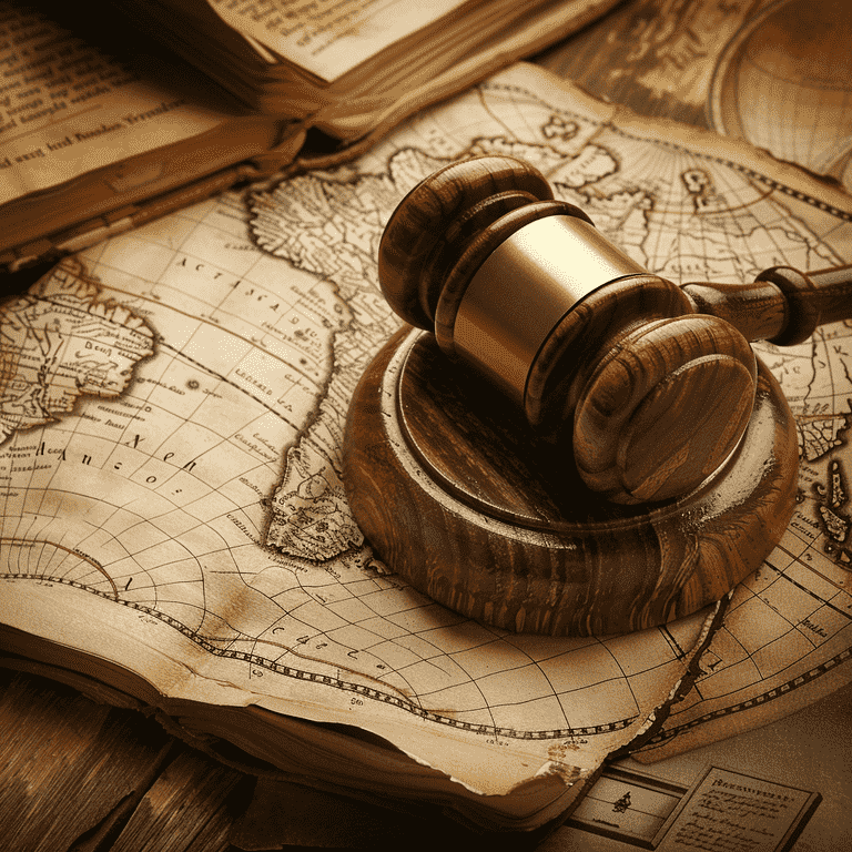Map or globe with a gavel, representing false imprisonment laws by jurisdiction