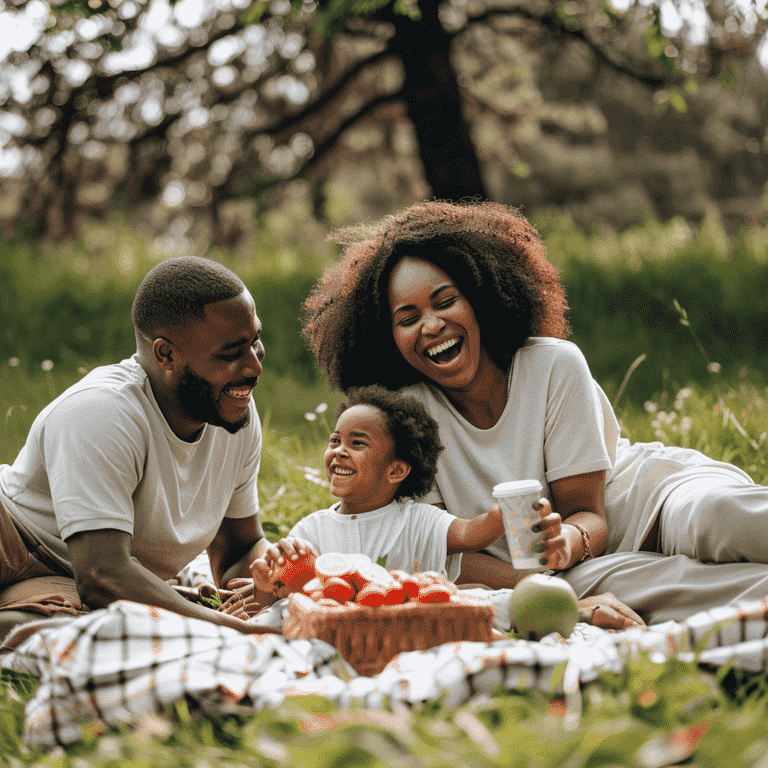 Happy family enjoying a picnic outdoors