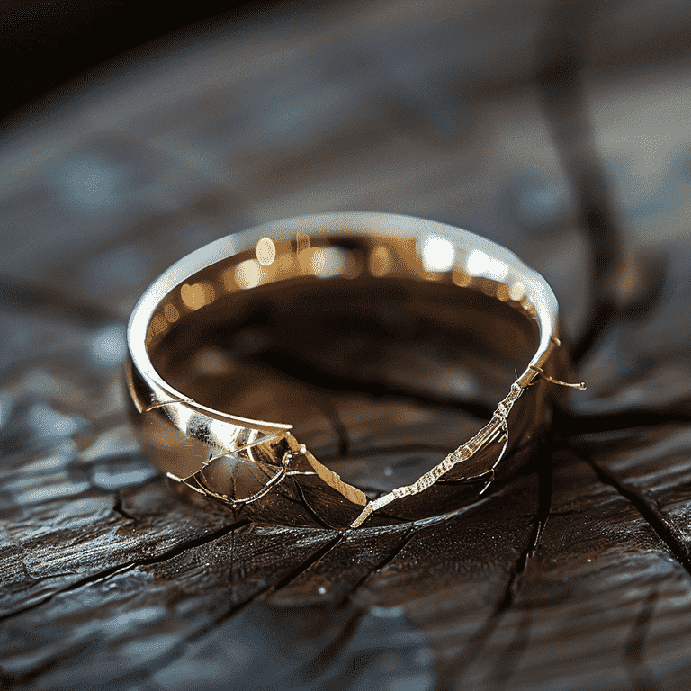 Broken wedding ring representing finalizing the divorce