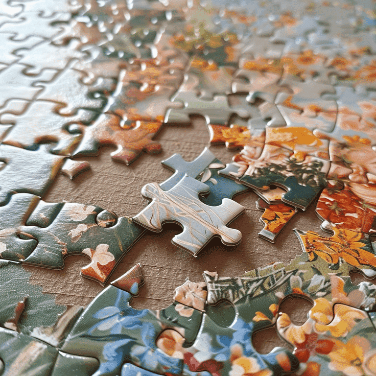 Puzzle piece being inserted into partially completed jigsaw puzzle, representing the grand jury process