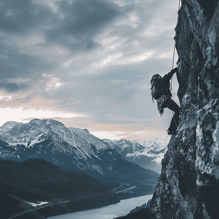 A person climbing a mountain