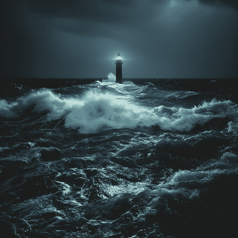 Lighthouse illuminating a dark, stormy sea, representing legal strategies and expert guidance in adoption