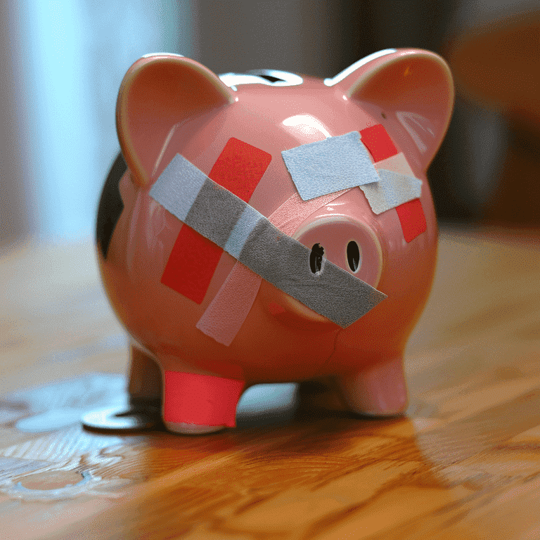 A bandaged piggy bank representing the financial impact of lost wages and loss of earning capacity