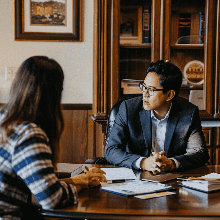 Person consulting with a family law attorney in an office setting, emphasizing the importance of legal guidance in modifying spousal support