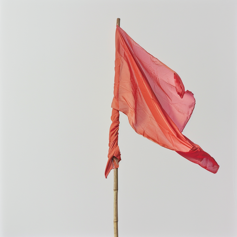 Red flag being raised against a plain background, representing the act of raising awareness about fraudulent activities