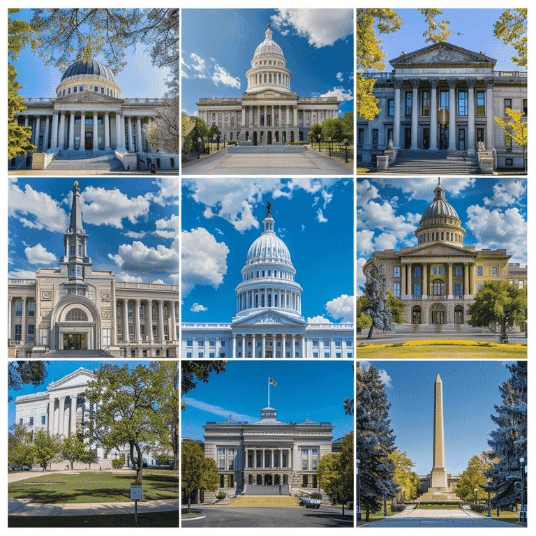 Collage of state capitol buildings highlighting diverse state drug laws