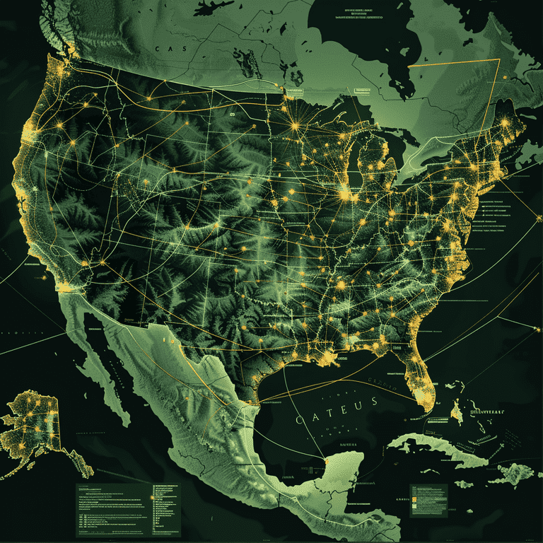 Map of major drug trafficking routes across the United States