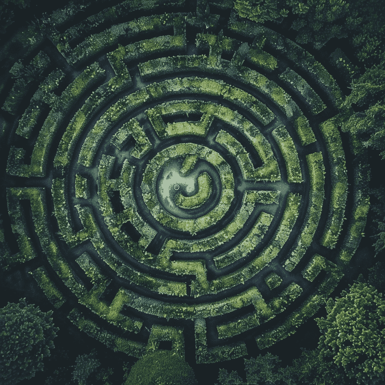 A labyrinth 
representing the complexity of divorce court proceedings