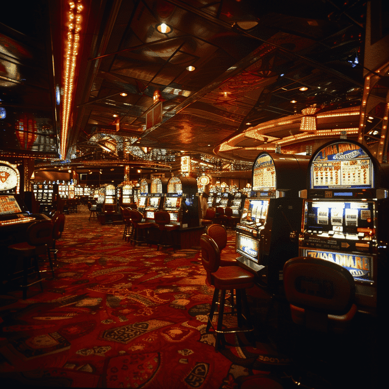 Casino floor with slot machines and gaming tables.