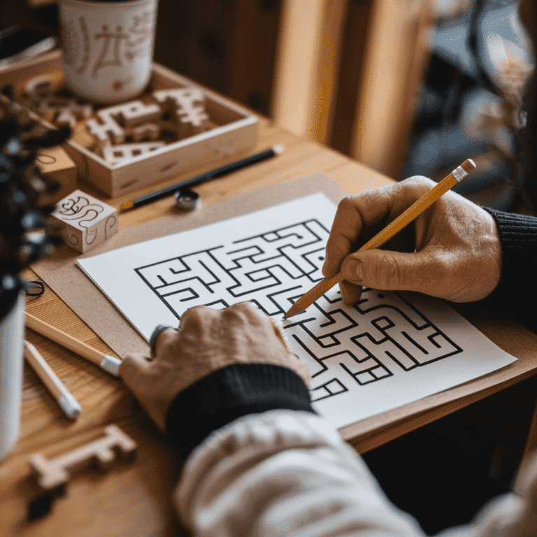 A person viewing a maze illustration on a desk, representing the common challenges in the process of sealing records.