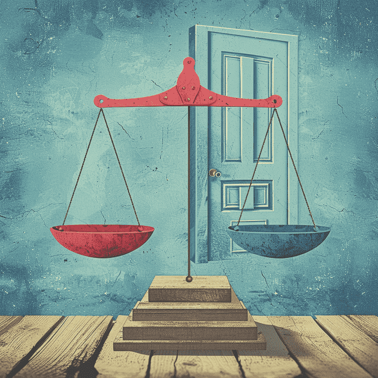 Balanced scale illustrating challenges on one side and opportunities on the other.