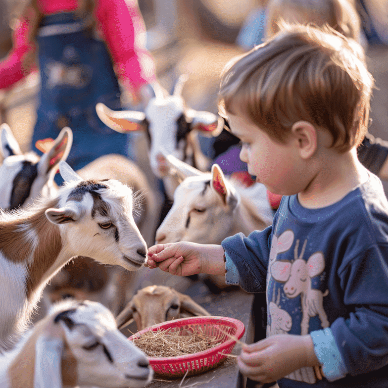 Children feeding goats at a petting zoo in Las Vegas.