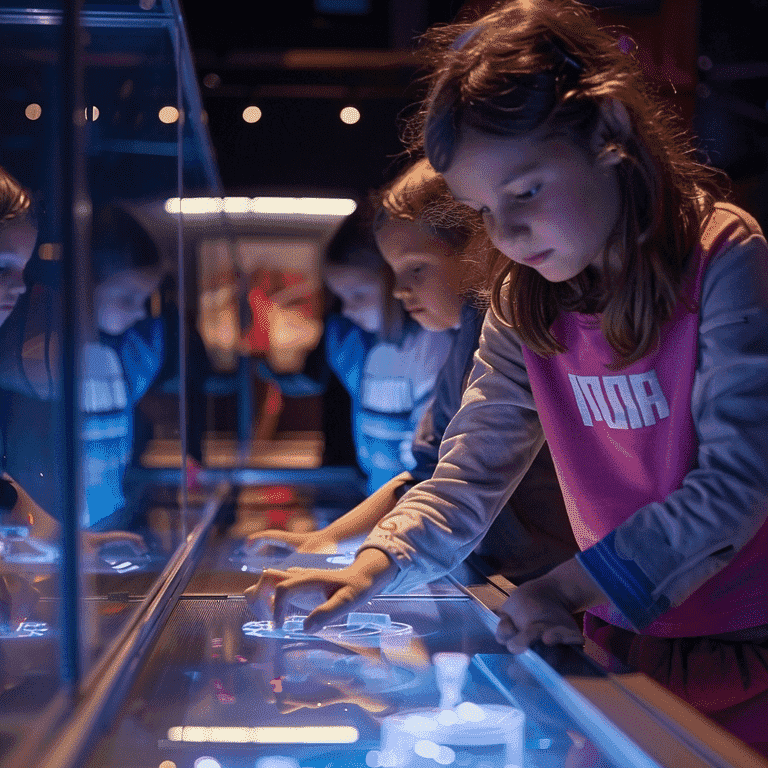 Children exploring interactive exhibits at a science museum in Las Vegas.