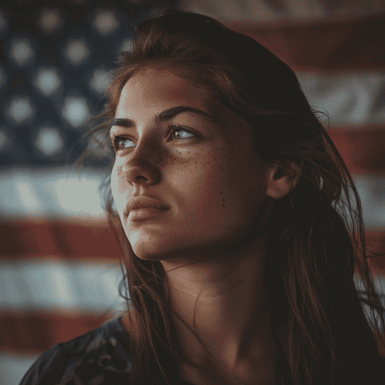 Individual standing in front of a U.S. flag, reflecting concerns about deportation risks after divorce.