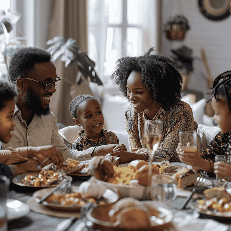 Family sharing a meal together at a dinner table.