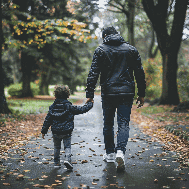 A father walking with his child in a park, symbolizing the bond and importance of father's rights.