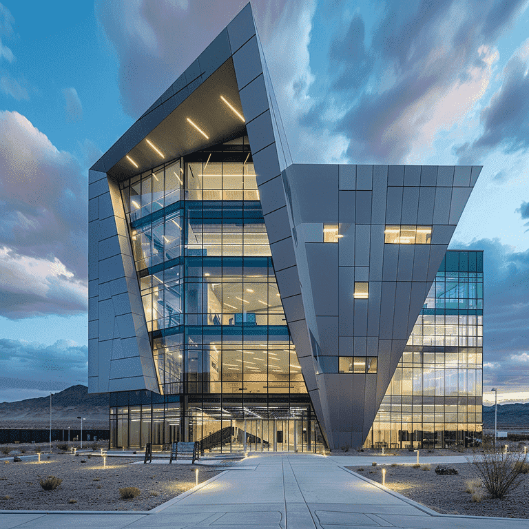 Futuristic Nevada courthouse representing the future of criminal law.