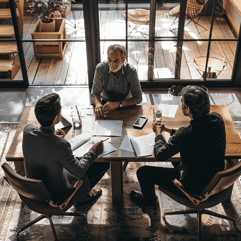 Two people in a mediation session discussing alternatives to hiring a private investigator in divorce.