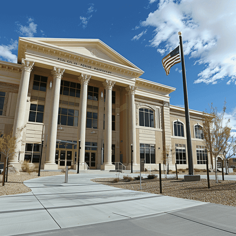 Exterior view of a Nevada courthouse with architectural details.