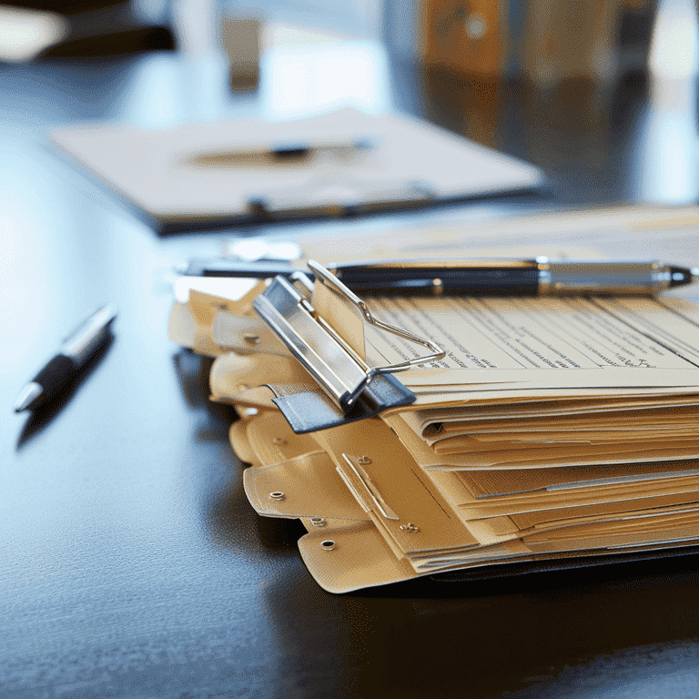 A file folder with legal documents on a desk, representing the process of obtaining missing documentation for sealing records.