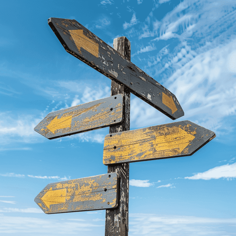 Crossroads signpost with multiple arrows, representing post-appeal options in Nevada.