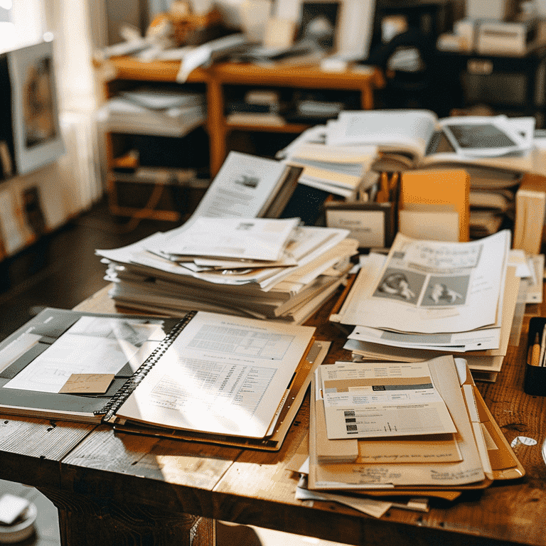 Organized folder with pet documents and photos on a table.